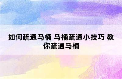 如何疏通马桶 马桶疏通小技巧 教你疏通马桶